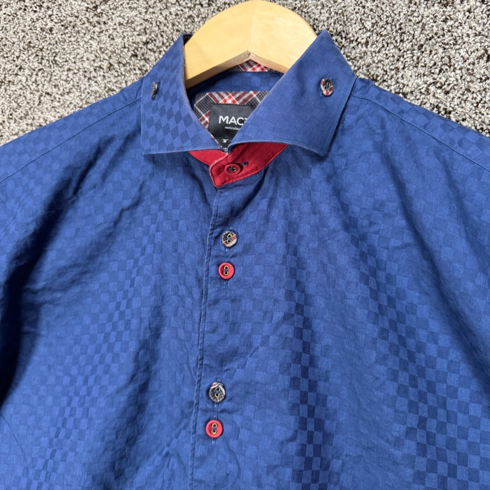 Maceoo Shirt Mens 3/M Blue Square Checkered Short Sleeve Button Up Cotton